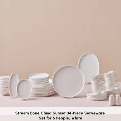 Discount Stream Bone China Sunset 34-Piece Serveware Set for 6 People, White Forever Bone China Serveware Sets|See All Serveware Sets