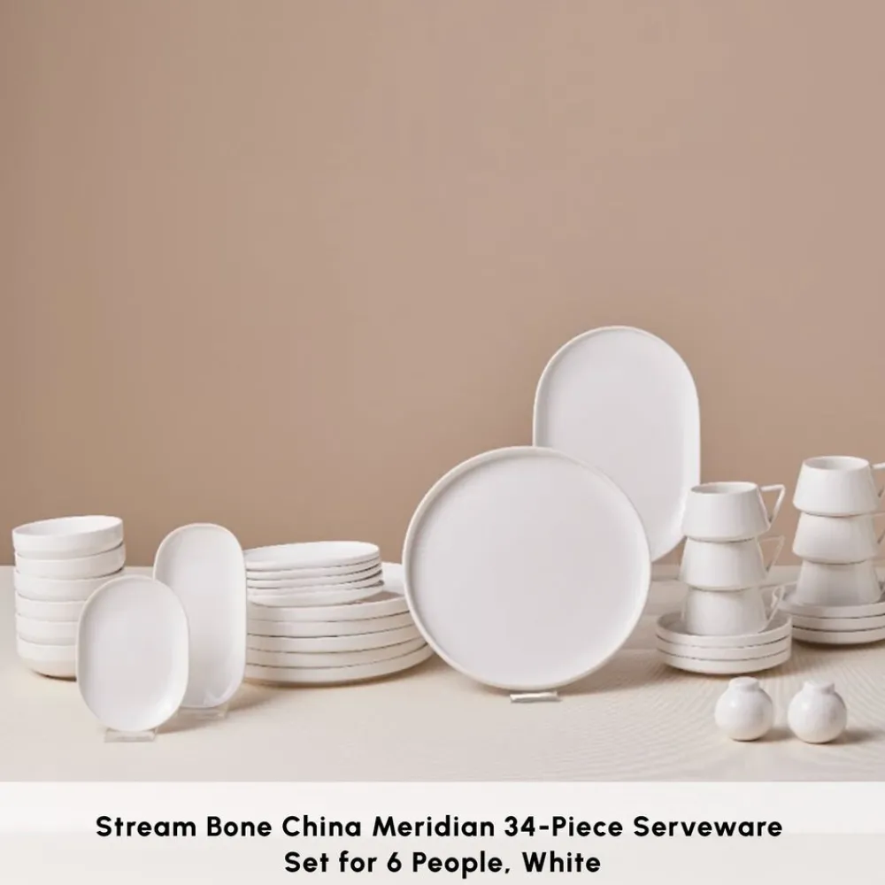 New Stream Bone China Meridian 34-Piece Serveware Set for 6 People, White See All Serveware Sets|Forever Bone China Serveware Sets