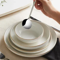 New Stream Bone China Saturn 19-Piece Bone China Dinner Set for 4 People, White Gold See All Dinner Sets|Bone China Dinner Sets