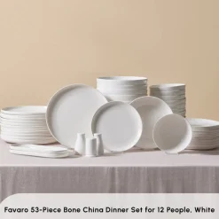 Discount Stream Bone China Favaro 53-Piece Dinner Set for 12 People, White See All Dinner Sets|Bone China Dinner Sets