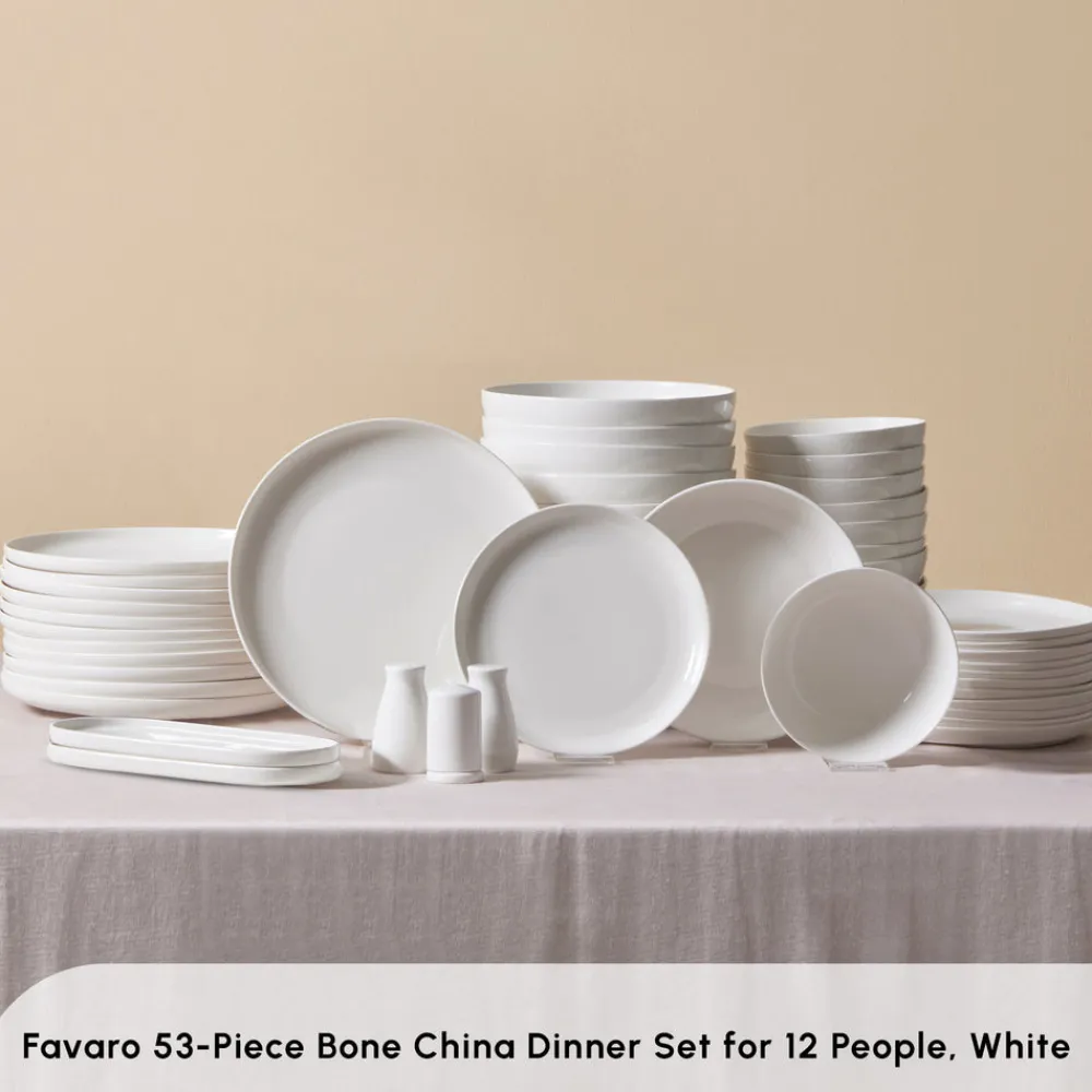 Discount Stream Bone China Favaro 53-Piece Dinner Set for 12 People, White See All Dinner Sets|Bone China Dinner Sets