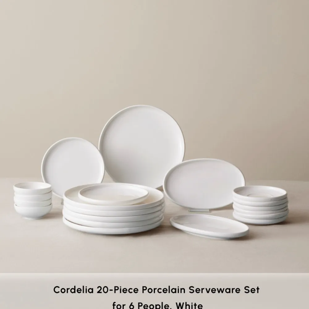 Outlet Stream Pure Cordelia 20-Piece Porcelain Serveware Set for 6 People, White See All Serveware Sets|Porcelain Serveware Sets