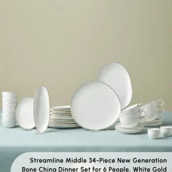 Discount Stream Pure Middle 34-Piece Serveware Set for 6 People, White See All Serveware Sets|Porcelain Serveware Sets