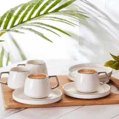 Outlet Streamline 12-Piece Porcelain Espresso Turkish Coffee Cup Set for 6 People, 100ml, White Silver Espresso & Turkish Coffee Cup Sets