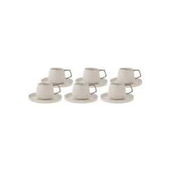 Outlet Streamline 12-Piece Porcelain Espresso Turkish Coffee Cup Set for 6 People, 100ml, White Silver Espresso & Turkish Coffee Cup Sets