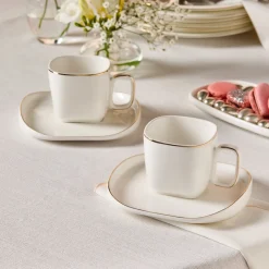 Hot Streamline Plato 4-Piece Tea Cup and Saucer Set for 2 People, 220ml, White Tea Set