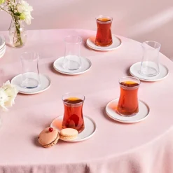 Best Streamline Saturn 12-Piece Turkish Tea Set for 6 People, Platin Turkish Tea Sets