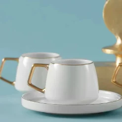 Sale Streamline Saturn 12-Piece Porcelain Espresso Turkish Coffee Cup Set for 6 People, 100ml, White Espresso & Turkish Coffee Cup Sets