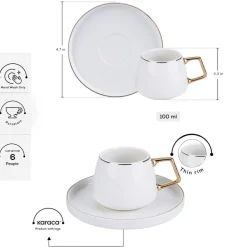 Sale Streamline Saturn 12-Piece Porcelain Espresso Turkish Coffee Cup Set for 6 People, 100ml, White Espresso & Turkish Coffee Cup Sets