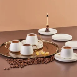 Sale Streamline Saturn 12-Piece Porcelain Espresso Turkish Coffee Cup Set for 6 People, 100ml, White Espresso & Turkish Coffee Cup Sets
