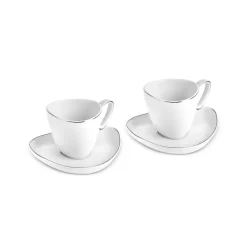 Best Streamline Tribe 4-Piece Bone China Espresso Turkish Coffee Cup Set for 2 People, 90ml, White Gold Espresso & Turkish Coffee Cup Sets
