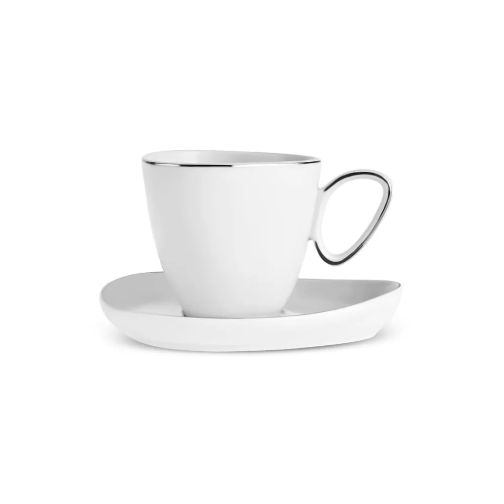 Best Streamline Tribe 4-Piece Bone China Espresso Turkish Coffee Cup Set for 2 People, 90ml, White Gold Espresso & Turkish Coffee Cup Sets