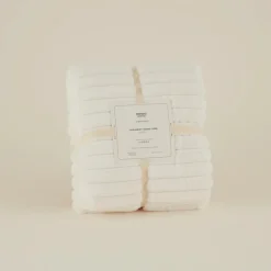 Clearance Stripe Sherpa Blanket, 130x150cm, White Throws & Blankets