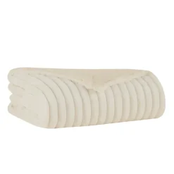 Clearance Stripe Sherpa Blanket, 130x150cm, White Throws & Blankets