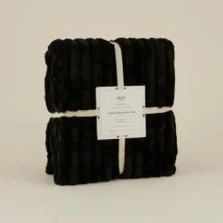 Hot Stripe Sherpa Blanket, 150x200cm, Black Throws & Blankets