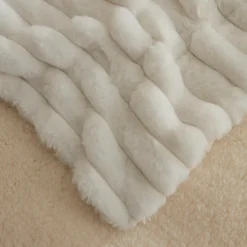 Discount Stripe Sherpa Blanket, 150x200cm, Single, White Throws & Blankets