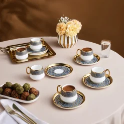 Clearance Suadiye 12-Piece Porcelain Espresso Turkish Coffee Cup for 6 People, 90ml, Blue Espresso & Turkish Coffee Cup Sets