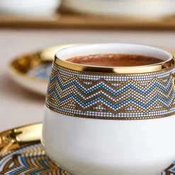 Clearance Suadiye 12-Piece Porcelain Espresso Turkish Coffee Cup for 6 People, 90ml, Blue Espresso & Turkish Coffee Cup Sets