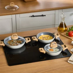 Discount Swiss Crystal 6 Piece Non-Stick Induction Shallow Cookware Set, Creamy Pan Sets|Ceramic Cookware