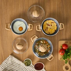 Discount Swiss Crystal 6 Piece Non-Stick Induction Shallow Cookware Set, Creamy Pan Sets|Ceramic Cookware