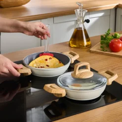 Discount Swiss Crystal 6 Piece Non-Stick Induction Shallow Cookware Set, Creamy Pan Sets|Ceramic Cookware