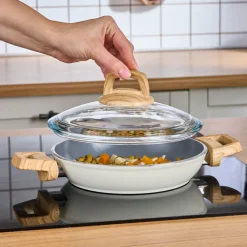 Discount Swiss Crystal 6 Piece Non-Stick Induction Shallow Cookware Set, Creamy Pan Sets|Ceramic Cookware