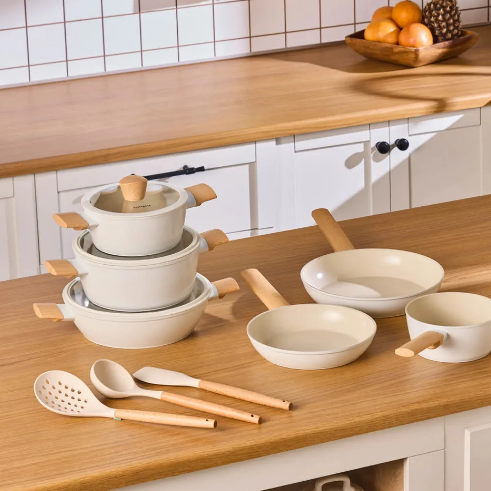 Discount Swiss Crystal Almond 12-Piece Non-Stick Induction Ceramic Cookware Set, Ceramic Cookware