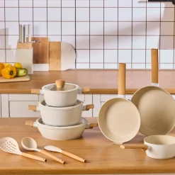 Discount Swiss Crystal Almond 12-Piece Non-Stick Induction Ceramic Cookware Set, Ceramic Cookware