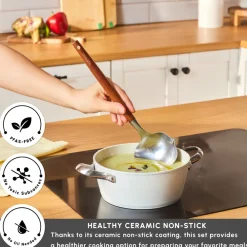 New Swiss Crystal Almond Cream Non-Stick Induction Stainless Steel Handle Casserole & Lid, 18cm, Cream Pots|Ceramic Cookware