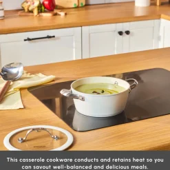 New Swiss Crystal Almond Cream Non-Stick Induction Stainless Steel Handle Casserole & Lid, 18cm, Cream Pots|Ceramic Cookware