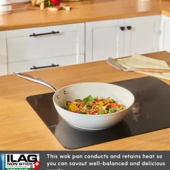 Best Swiss Crystal Almond Cream Non-Stick Induction Handle Wok, 28cm, Cream Pans|Ceramic Cookware