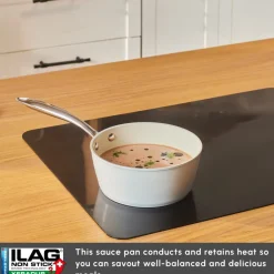 Clearance Swiss Crystal Almond Cream Non-Stick Induction Stainless Steel Handle Sauce Pan, 18cm, Cream Pans|Ceramic Cookware