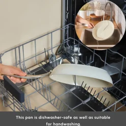 Clearance Swiss Crystal Almond Cream Non-Stick Induction Stainless Steel Handle Sauce Pan, 18cm, Cream Pans|Ceramic Cookware