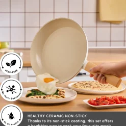 Best Swiss Crystal Almond 7-Piece Non-Stick Induction Cookware Set, Cream Induction Cookware|Ceramic Cookware