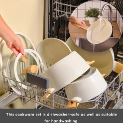 Best Swiss Crystal Almond 7-Piece Non-Stick Induction Cookware Set, Cream Induction Cookware|Ceramic Cookware