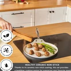 Sale Swiss Crystal Almond Cream Non-Stick Induction Stainless Steel Handle Pancake Pan, 28cm, Cream Pans|Ceramic Cookware