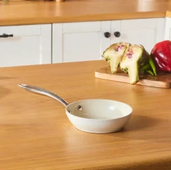 Outlet Swiss Crystal Almond Cream Non-Stick Induction Stainless Steel Handle Pan, 16cm, Cream Pans|Ceramic Cookware