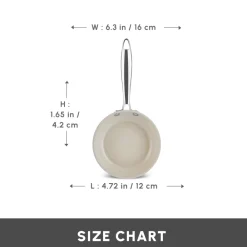 Outlet Swiss Crystal Almond Cream Non-Stick Induction Stainless Steel Handle Pan, 16cm, Cream Pans|Ceramic Cookware