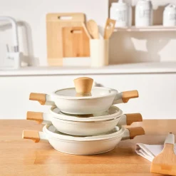 Hot Swiss Crystal Almond 6-Piece Non-Stick Induction Shallow Casserole Set, Ceramic Cookware