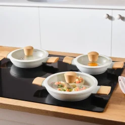 Hot Swiss Crystal Almond 6-Piece Non-Stick Induction Shallow Casserole Set, Ceramic Cookware