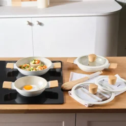 Hot Swiss Crystal Almond 6-Piece Non-Stick Induction Shallow Casserole Set, Ceramic Cookware