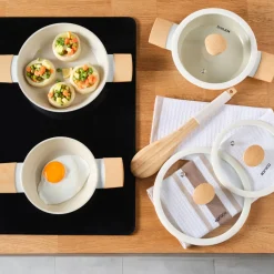 Hot Swiss Crystal Almond 6-Piece Non-Stick Induction Shallow Casserole Set, Ceramic Cookware