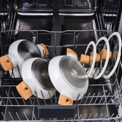 Hot Swiss Crystal Almond 6-Piece Non-Stick Induction Shallow Casserole Set, Ceramic Cookware