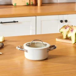 Online Swiss Crystal Almond Cream Non-Stick Induction Stainless Steel Handle Casserole & Lid, 14cm, Cream Pots|Ceramic Cookware