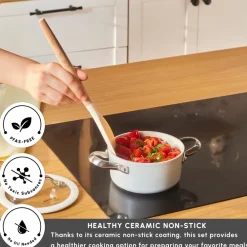 Online Swiss Crystal Almond Cream Non-Stick Induction Stainless Steel Handle Casserole & Lid, 14cm, Cream Pots|Ceramic Cookware