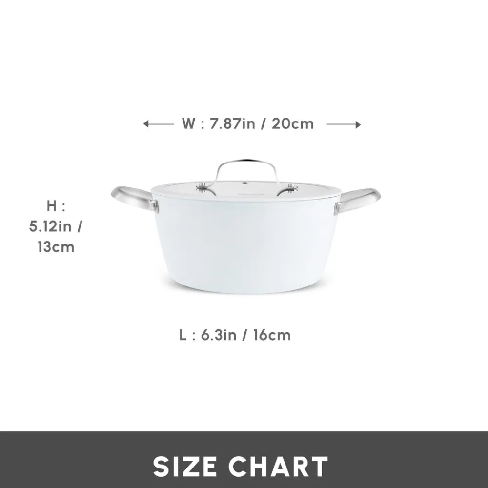 Swiss Crystal Almond Cream Non-Stick Induction Stainless Steel Handle Casserole & Lid, 20cm, Cream Pots|Ceramic Cookware