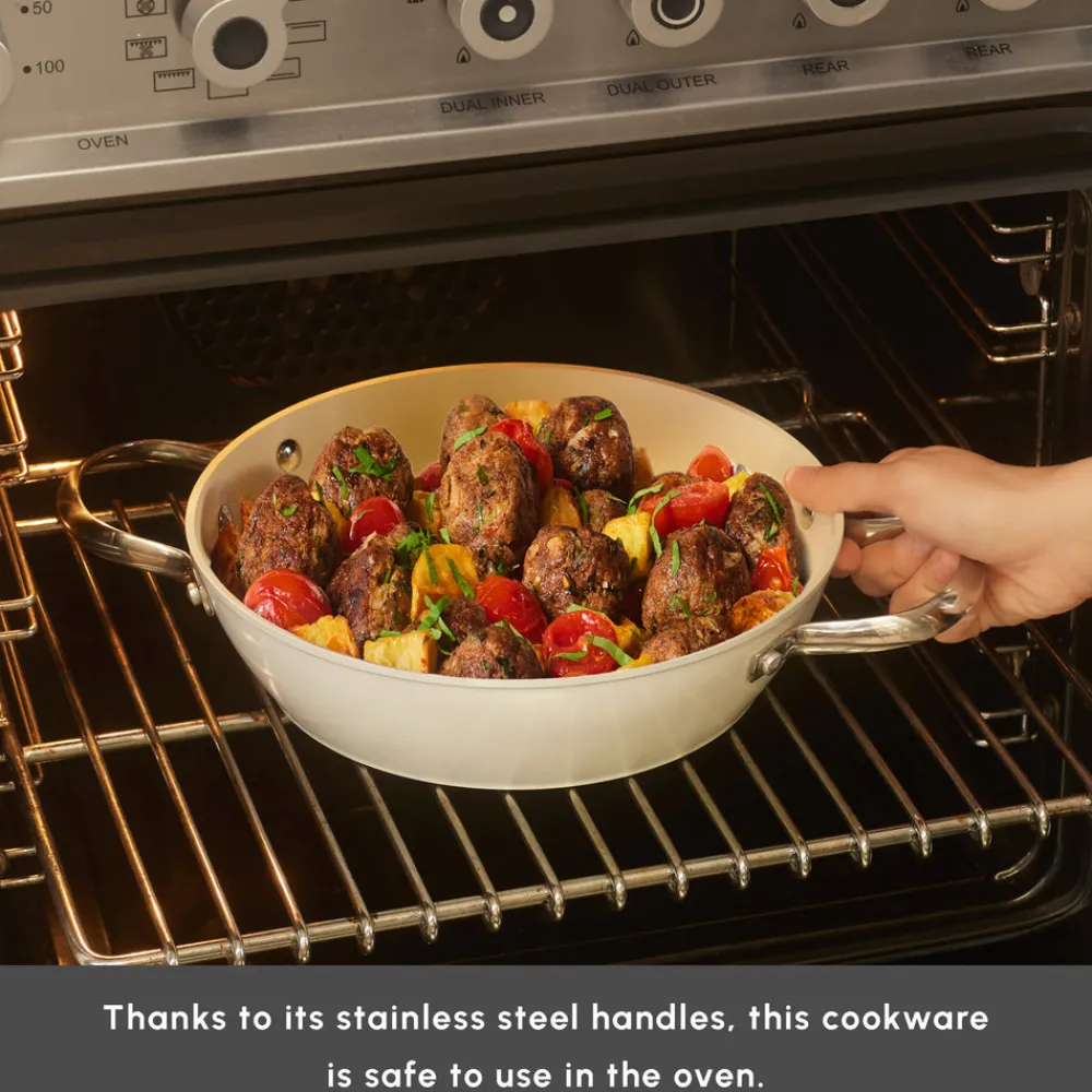 Swiss Crystal Almond Cream Non-Stick Induction Stainless Steel Handle Casserole & Lid, 20cm, Cream Pots|Ceramic Cookware