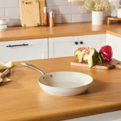 Swiss Crystal Almond Cream Non-Stick Induction Stainless Steel Handle Pan, 26cm, Cream Pans|Ceramic Cookware