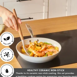 Swiss Crystal Almond Cream Non-Stick Induction Stainless Steel Handle Pan, 26cm, Cream Pans|Ceramic Cookware