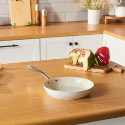 Sale Swiss Crystal Almond Cream Non-Stick Induction Stainless Steel Handle Pan, 22cm, Cream Pans|Ceramic Cookware